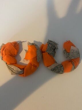 Vibrant Orange Fabric Wrapped Hoop Earrings
